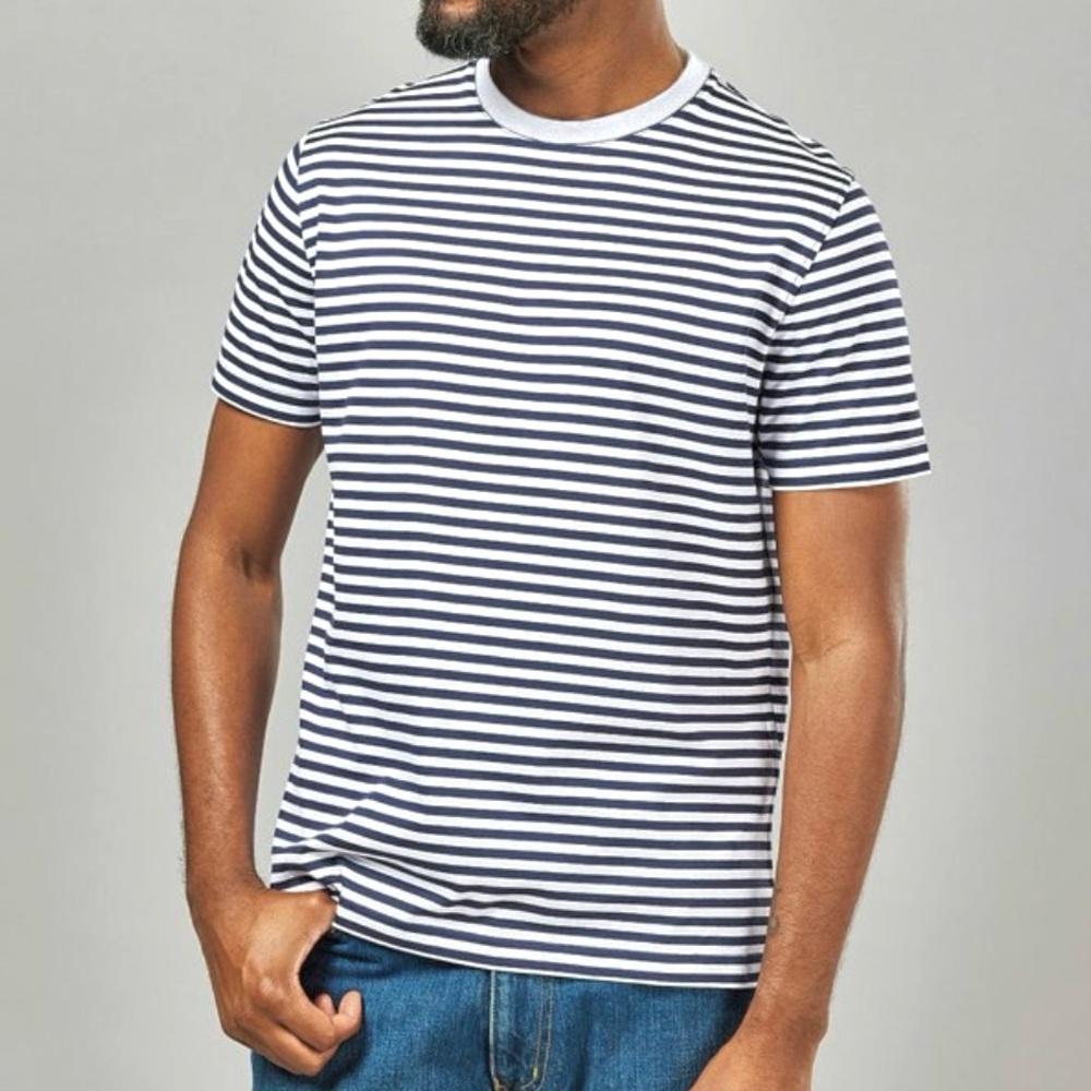 Striped Crewneck T-Shirt in White and Navy